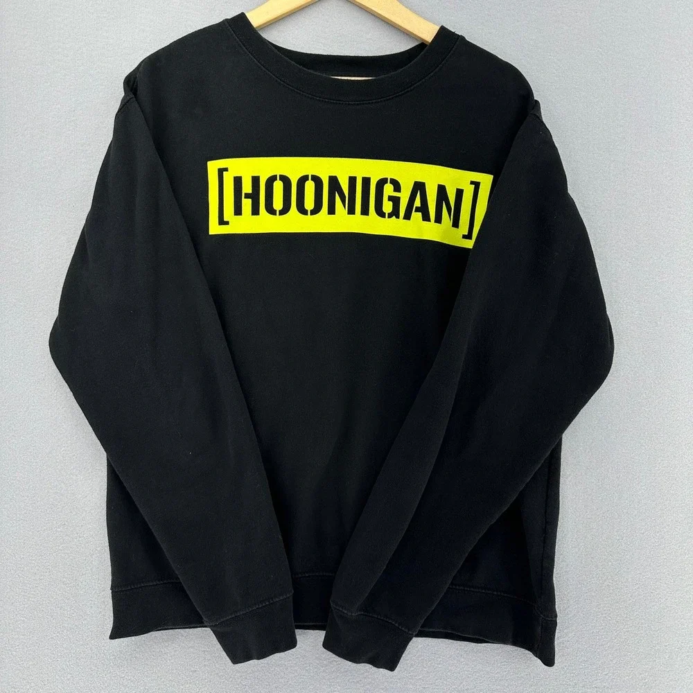 Hoonigan Censor Bar Neon Yellow Pullover Black Graphic Sweatshirt‎ Men's M